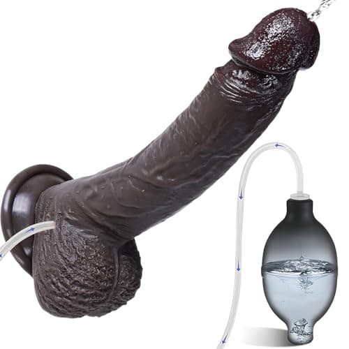 8.5" Squirting Realistic Silicone Dildo Brown Suction