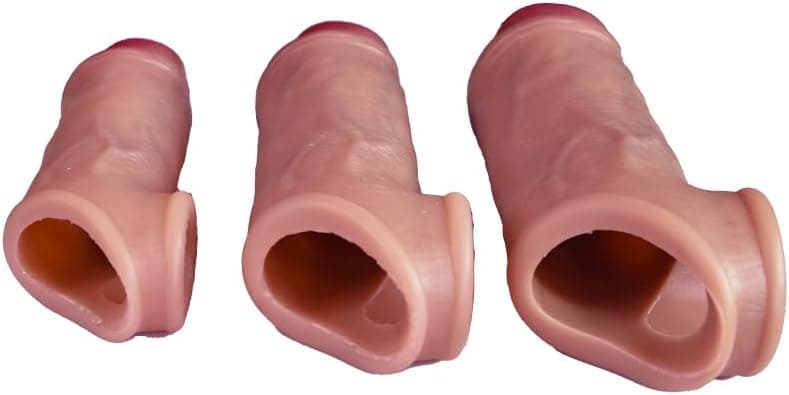 Realistische Penis Sleeve Flüssigsilikon Penismanschetten Mit Urinieröffnung und Hodenring Dildo Hülle S/M/L Penishülle Penisverlängerung &amp; Penis Vergrößerung Sexspielzeug für Männer Paare(S)