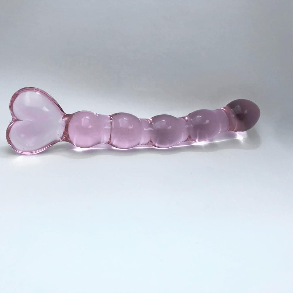 Analplug aus Glas Rosa Glasdildo mit 5 Glas-Analperlen und herzförmigem Griff für Männer und Frauen Langglasplug G-Punkt-Buttplug Anal-Dilatator BDSM Sexspielzeug (B)