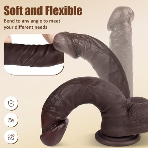 8.66" Black Realistic Liquid Silicone Dildo Suction