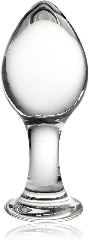 SXOVO Glas Dildo Buttplug Trainer, G-Punkt Stimulator Analplug mit Stoss Kegel Glas Kristall Analdildo Butt Plug Analsexspielzeug für Frauen Männer Masturbation (L)