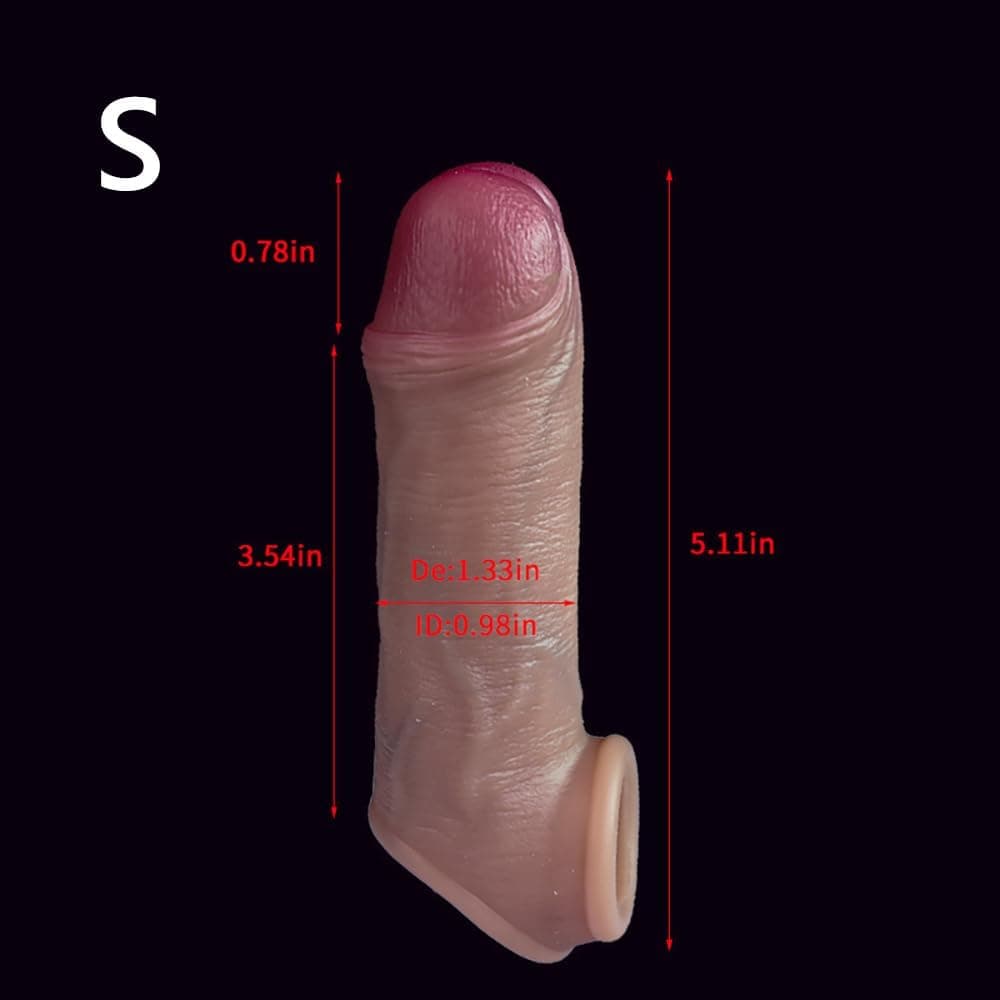 Realistische Penis Sleeve Flüssigsilikon Penismanschetten Mit Urinieröffnung und Hodenring Dildo Hülle S/M/L Penishülle Penisverlängerung &amp; Penis Vergrößerung Sexspielzeug für Männer Paare(S)