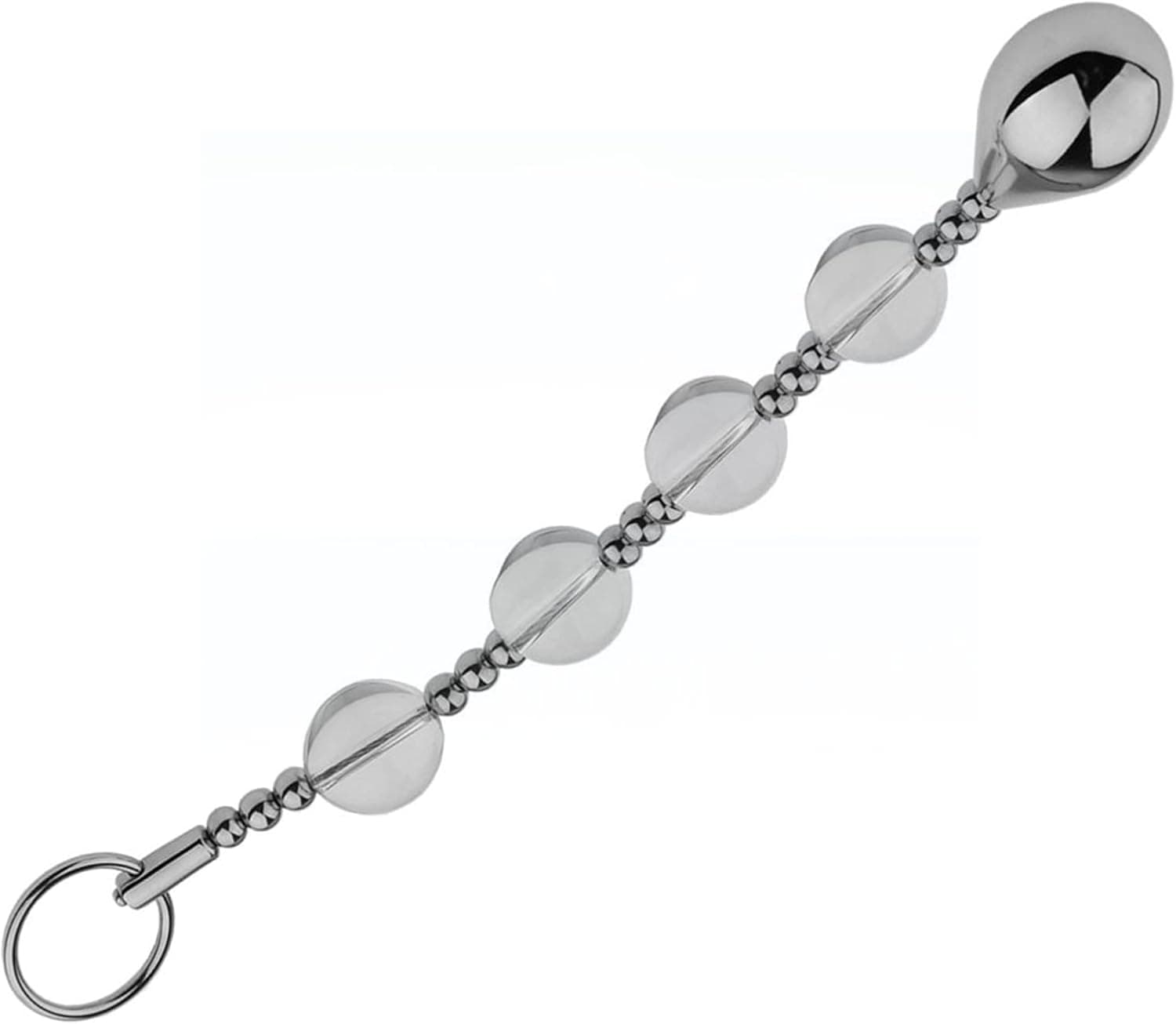 Jinqian Metall+Glas Analkugeln Anal Beads Anal Kette mit Kugeln und Ziehring Analperlen Prostata Massage G-Punkt Stimulation Analdildo Ball Anal Sexspielzeug für Männer Frauen - Ø24/28mm (5 Perlen)