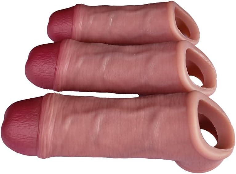 Realistische Penis Sleeve Flüssigsilikon Penismanschetten Mit Urinieröffnung und Hodenring Dildo Hülle S/M/L Penishülle Penisverlängerung &amp; Penis Vergrößerung Sexspielzeug für Männer Paare(S)