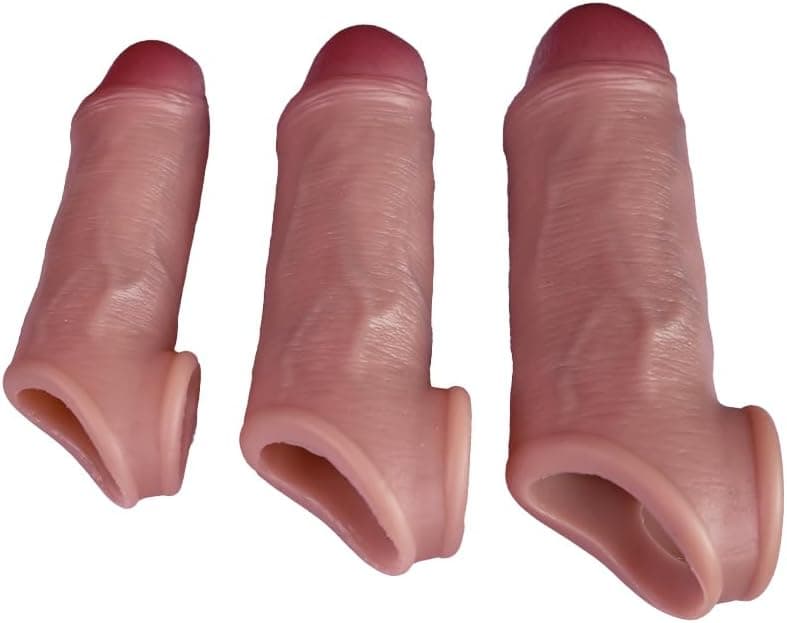 Realistische Penis Sleeve Flüssigsilikon Penismanschetten Mit Urinieröffnung und Hodenring Dildo Hülle S/M/L Penishülle Penisverlängerung &amp; Penis Vergrößerung Sexspielzeug für Männer Paare(S)