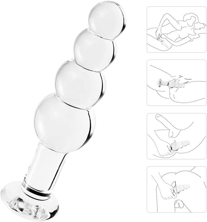 SXOVO Glas Masturbation Perlen Anal Plug Dildo Erotik Wichsen Buttplug Massieren erwachsenen Sex Toy für Mann und Frau (Clear)
