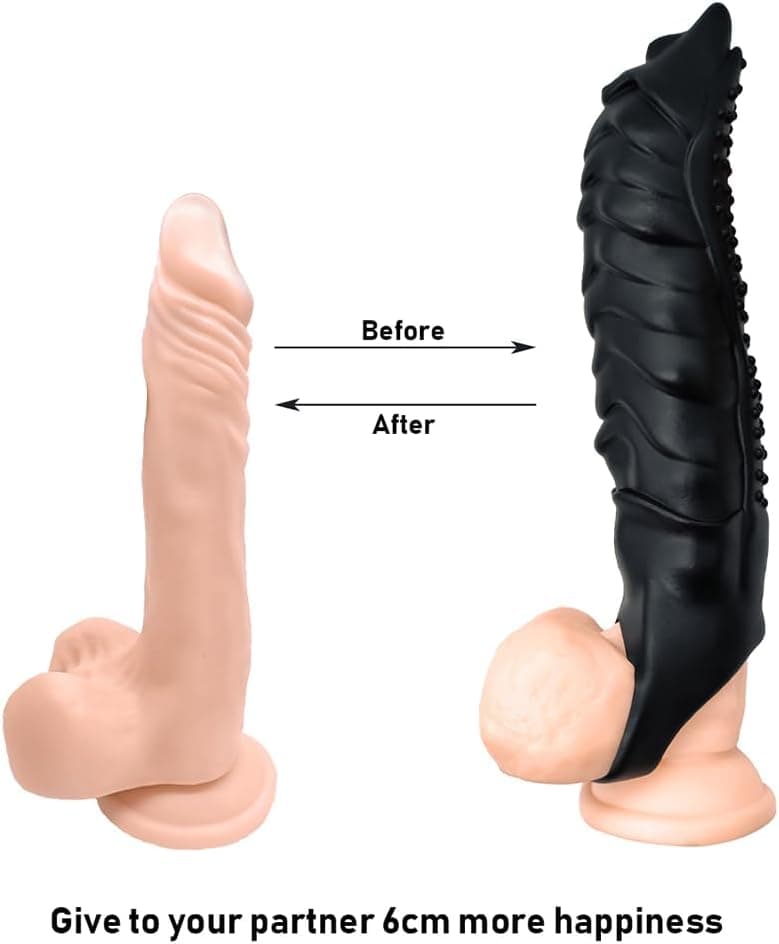 Monster Cock Sleeve - Penisverlängerung und Penisvergrößerung für Männer, Sex Toy mit 22 cm Länge und 5-6 cm Durchmesser, 3D-Oberfläche für zusätzlichen Reiz (Schwarz)