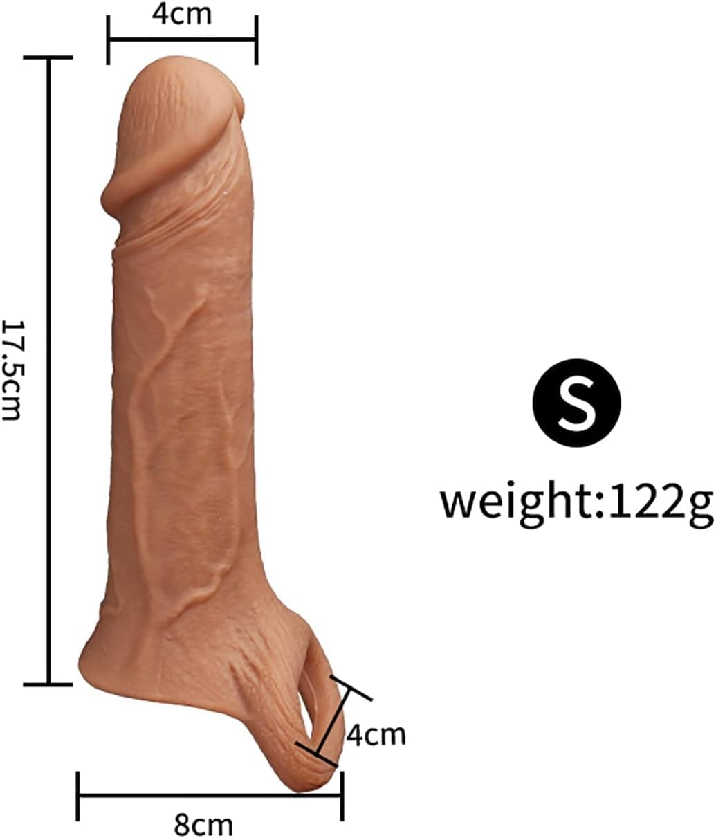 Realistische Penishülle aus Flüssigsilikon mit Hodenring Penisverlängerung und Penisvergrößerung, Penismanschette Penis Sleeve für Paare, Weiches Sexspielzeug für Männer（S)