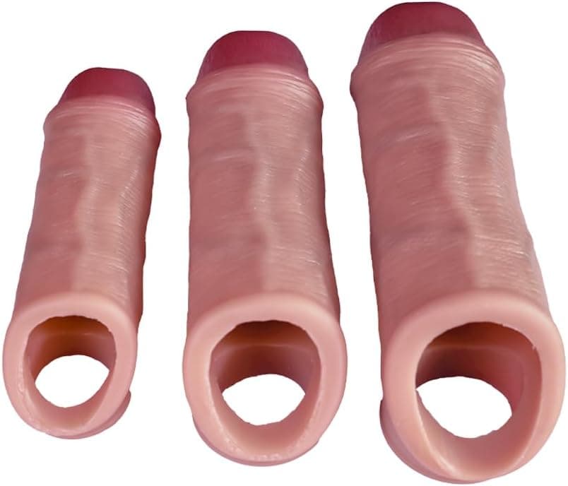 Realistische Penis Sleeve Flüssigsilikon Penismanschetten Mit Urinieröffnung und Hodenring Dildo Hülle S/M/L Penishülle Penisverlängerung &amp; Penis Vergrößerung Sexspielzeug für Männer Paare(S)