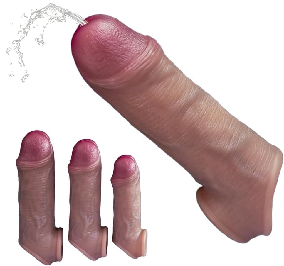 Realistische Penis Sleeve Flüssigsilikon Penismanschetten Mit Urinieröffnung und Hodenring Dildo Hülle S/M/L Penishülle Penisverlängerung &amp; Penis Vergrößerung Sexspielzeug für Männer Paare(S)