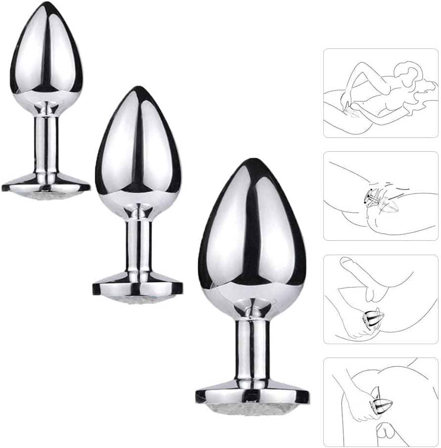 SXOVO Analplug Metall mit Kristall Diamant, 3 Stücke (Klein Medium Groß) Analplug für Frauen Männer, Anal Plug Buttplug Anal Toys Analspielzeug (Weiß)