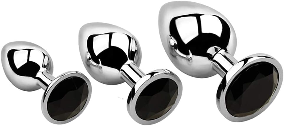 Analplug Set, Edelstahl Anal Plug Set Metall Sex Spielzeug Anal Butt Plug mit Kristall, Analplugs 28mm-34mm-40mm Edelstahl Anfänger Sexspielzeug für Frauen, Paare, Männer/Schwarz S M XL Analplugs