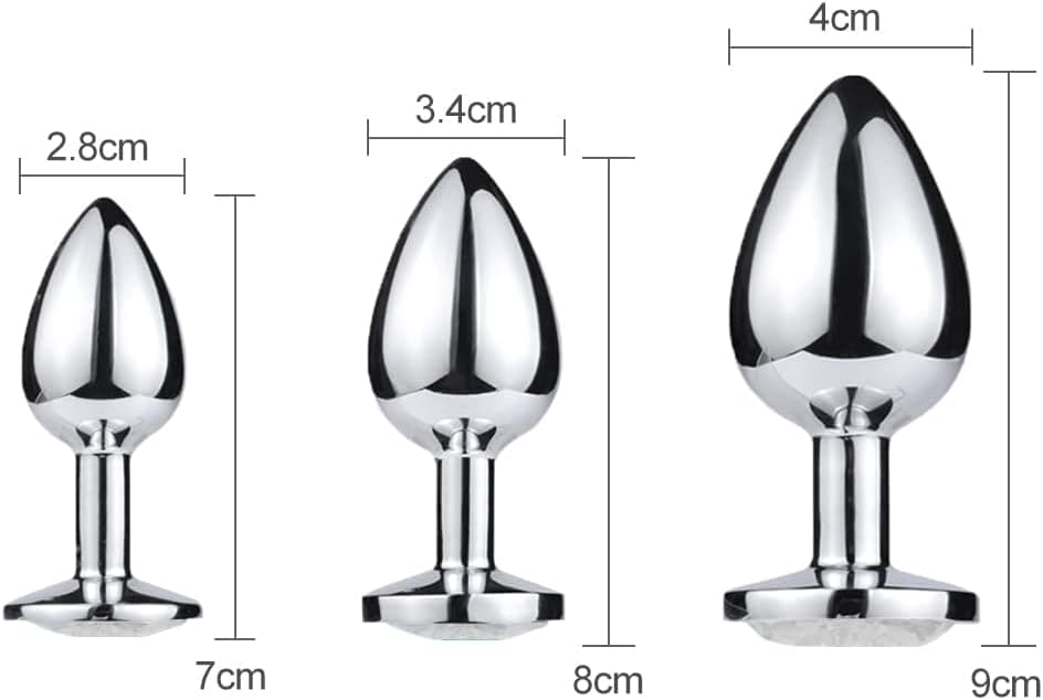 SXOVO Analplug Metall mit Kristall Diamant, 3 Stücke (Klein Medium Groß) Analplug für Frauen Männer, Anal Plug Buttplug Anal Toys Analspielzeug (Weiß)