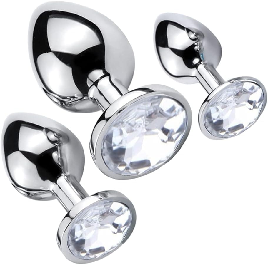 SXOVO Analplug Metall mit Kristall Diamant, 3 Stücke (Klein Medium Groß) Analplug für Frauen Männer, Anal Plug Buttplug Anal Toys Analspielzeug (Weiß)