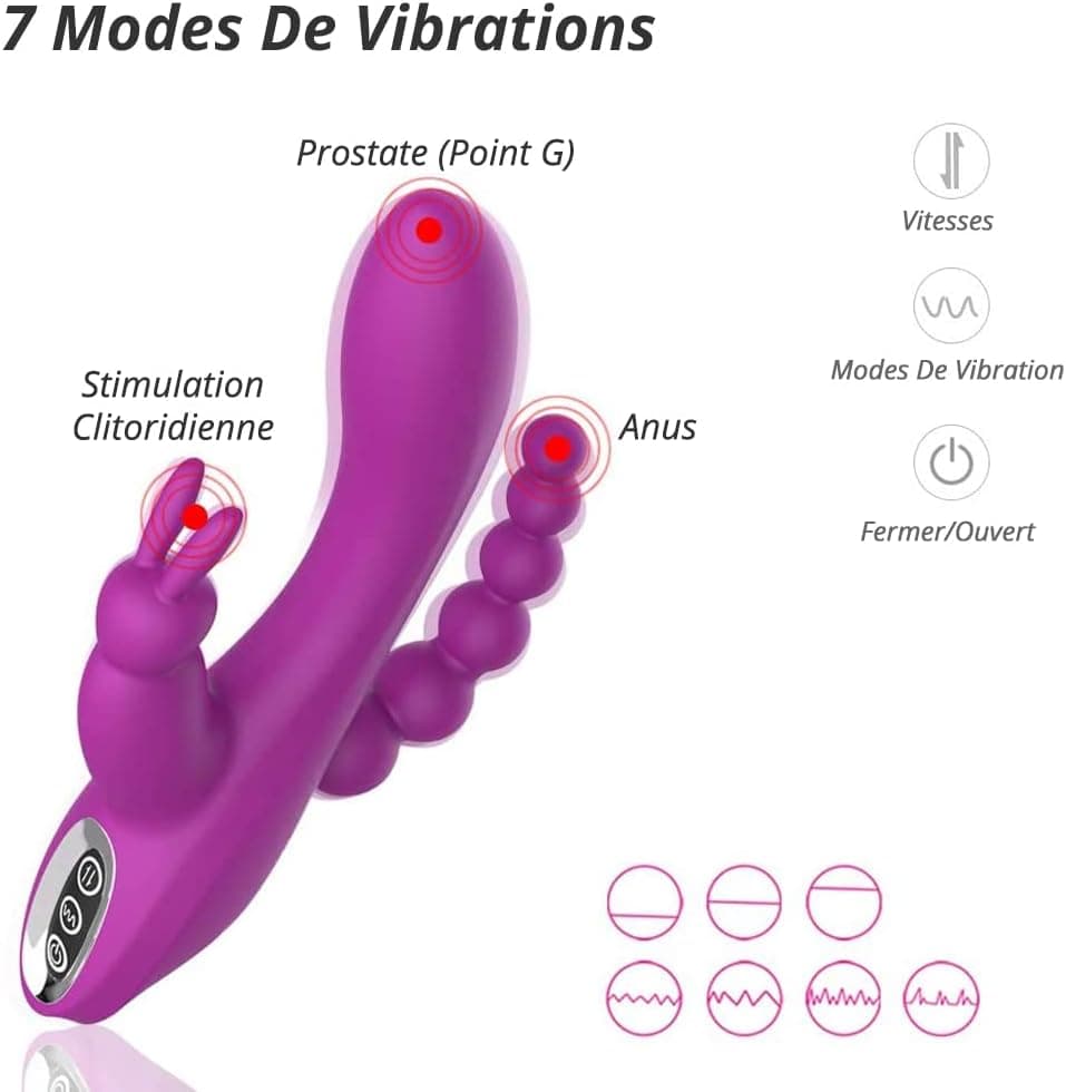 Sxovo 3 in 1 Rabbit Vibrator Wiederaufladbare G-Punkt Klitoris Anal Stimulator mit 7 Vibrationsmodi, Silikon wasserdichtes Sexspielzeug für Frauen und Paare