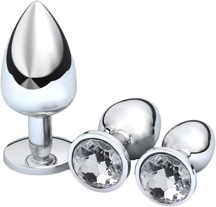 Analplug Set, Edelstahl Anal Plug Set Metall Sex Spielzeug Anal Butt Plug mit Kristall, Analplugs 28mm-34mm-40mm Edelstahl Anfänger Sexspielzeug für Frauen, Paare, Männer/Schwarz S M XL Analplugs