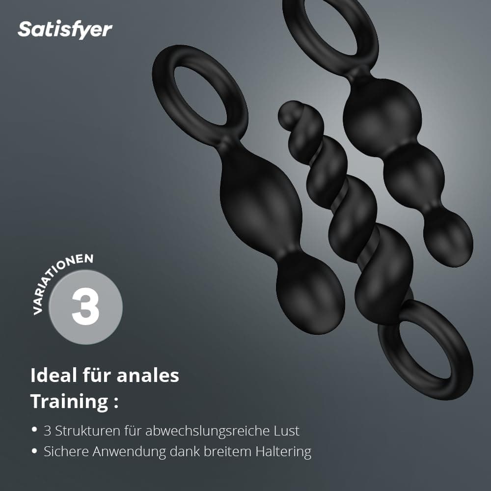 Satisfyer Booty Call Anal-Plug Set | Sex-Spielzeug für Anfänger &amp; Fortgeschrittene | 3-teiliges Analdildo-Set | Prostata Buttplug in Schwarz | Für Männer &amp; Frauen | Größe 13,5 bis 14 cm