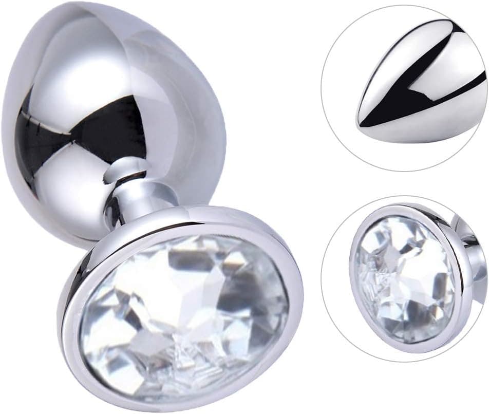 SXOVO Analplug Metall mit Kristall Diamant, 3 Stücke (Klein Medium Groß) Analplug für Frauen Männer, Anal Plug Buttplug Anal Toys Analspielzeug (Weiß)