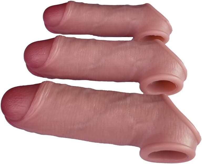 Realistische Penis Sleeve Flüssigsilikon Penismanschetten Mit Urinieröffnung und Hodenring Dildo Hülle S/M/L Penishülle Penisverlängerung &amp; Penis Vergrößerung Sexspielzeug für Männer Paare(S)