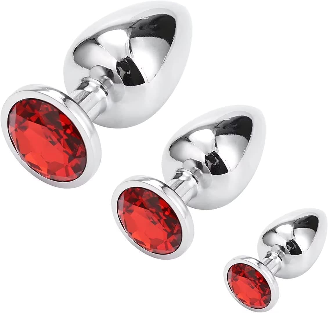Klein Medium Groß Metall Analplug Set Buttplug Anal Butt Plug mit Kristall Diamant