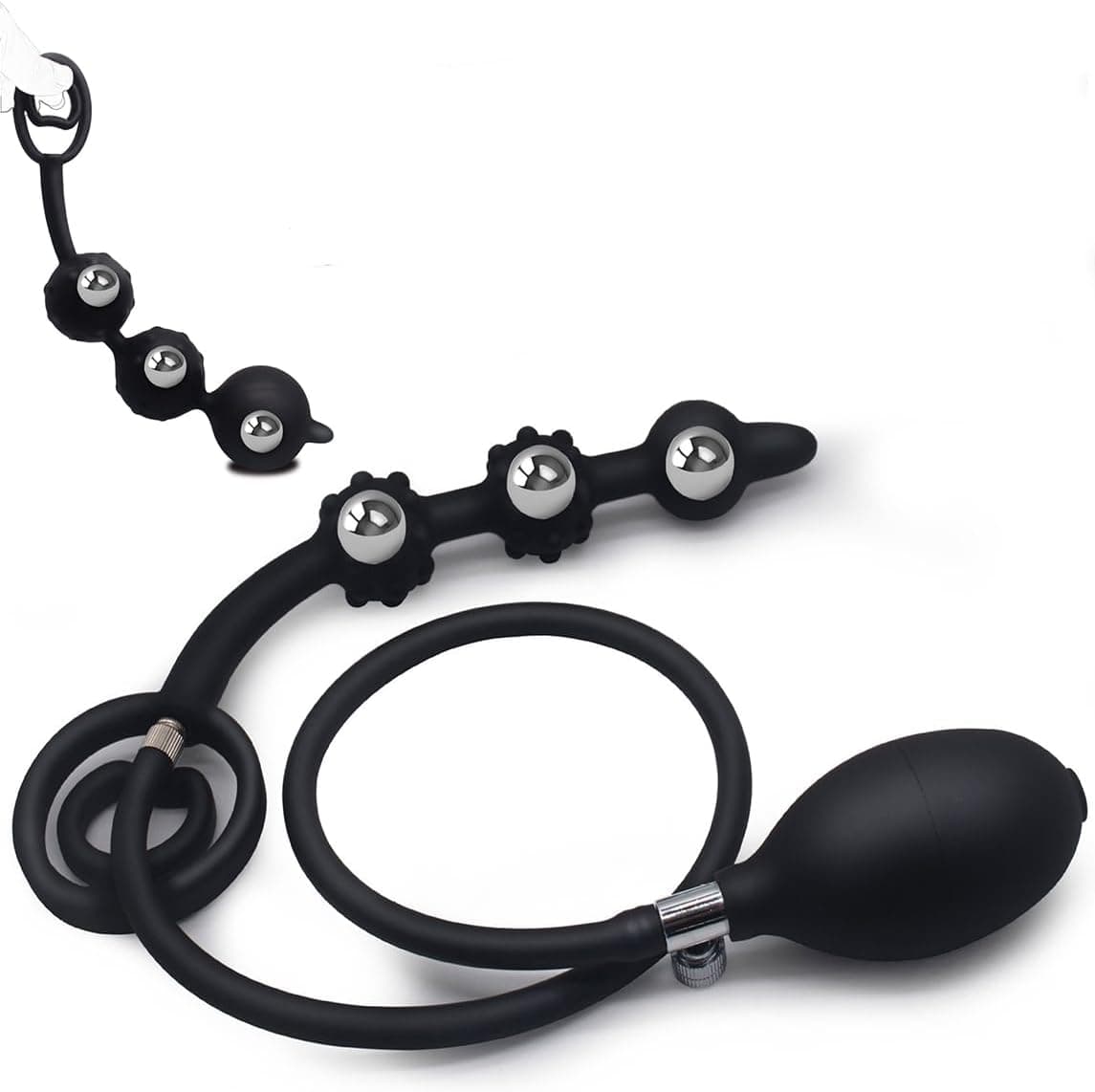 Aufblasbarer 3-Kugel Analplug mit Penisring und Analperlen – flexibler Buttplug mit Pumpe, integrierter Metallkugel, vielseitiges SM Analspielzeug für Männer und Frauen