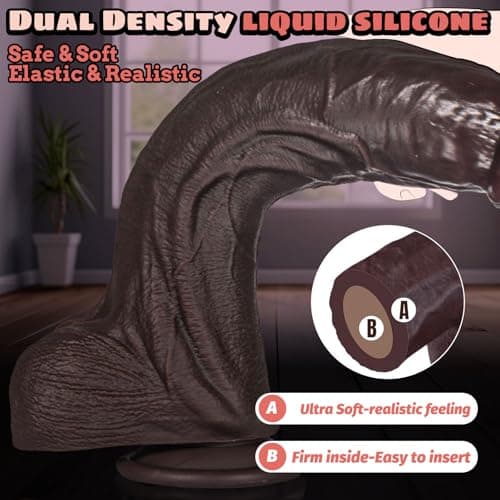 10.5" Curved Black Silicone Dildo — 2.3" Diam