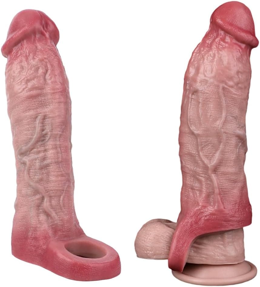 Realistischer Penis Sleeve mit Hodenring &amp; Venenstruktur, Penishülle zur Penisverlängerung und Zeit Verlängern, Penis Vergrößerung Extender G-Punkt Massage Sexspielzeug für Paare(OS-ADL5075)