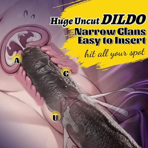 9.6" BBC Uncut Black Dildo with Movable Foreskin — 2.4" Diam