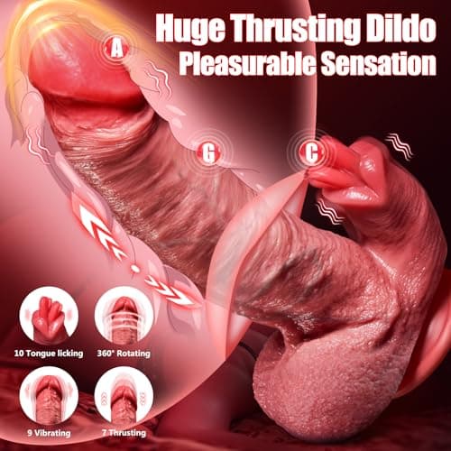 10" Thrusting Vibrating Dildo with Dual Tongue Licking