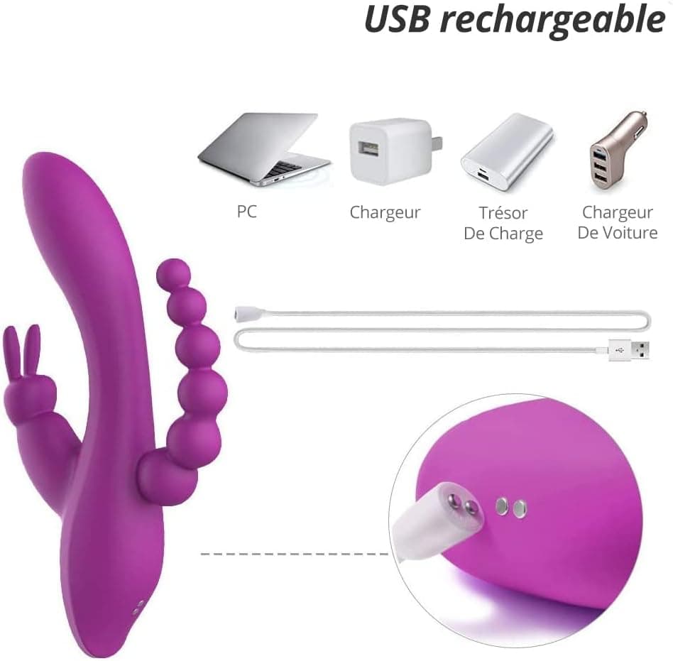 Sxovo 3 in 1 Rabbit Vibrator Wiederaufladbare G-Punkt Klitoris Anal Stimulator mit 7 Vibrationsmodi, Silikon wasserdichtes Sexspielzeug für Frauen und Paare