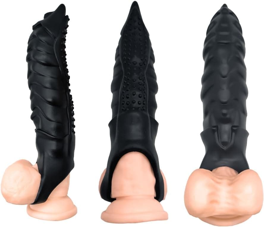 Monster Cock Sleeve - Penisverlängerung und Penisvergrößerung für Männer, Sex Toy mit 22 cm Länge und 5-6 cm Durchmesser, 3D-Oberfläche für zusätzlichen Reiz (Schwarz)