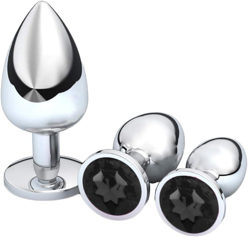 Analplug Set, Edelstahl Anal Plug Set Metall Sex Spielzeug Anal Butt Plug mit Kristall, Analplugs 28mm-34mm-40mm Edelstahl Anfänger Sexspielzeug für Frauen, Paare, Männer/Schwarz S M XL Analplugs