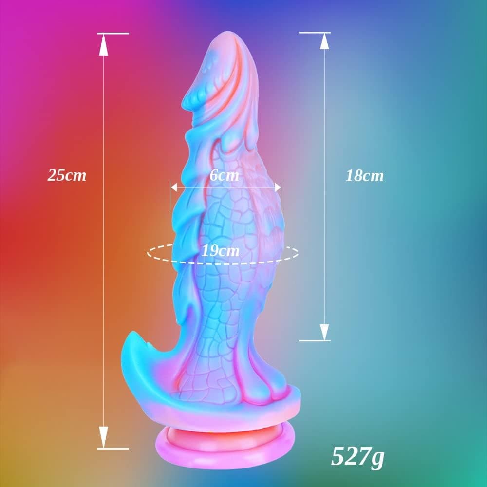 25cm Riesen Fantasy Dildo von Monster mit großem mit saugnapf, Silikon Drachen XL Analplug Flexibler G Punkt Langdildo Erwachsener Penis für Frauen und Männer Blau