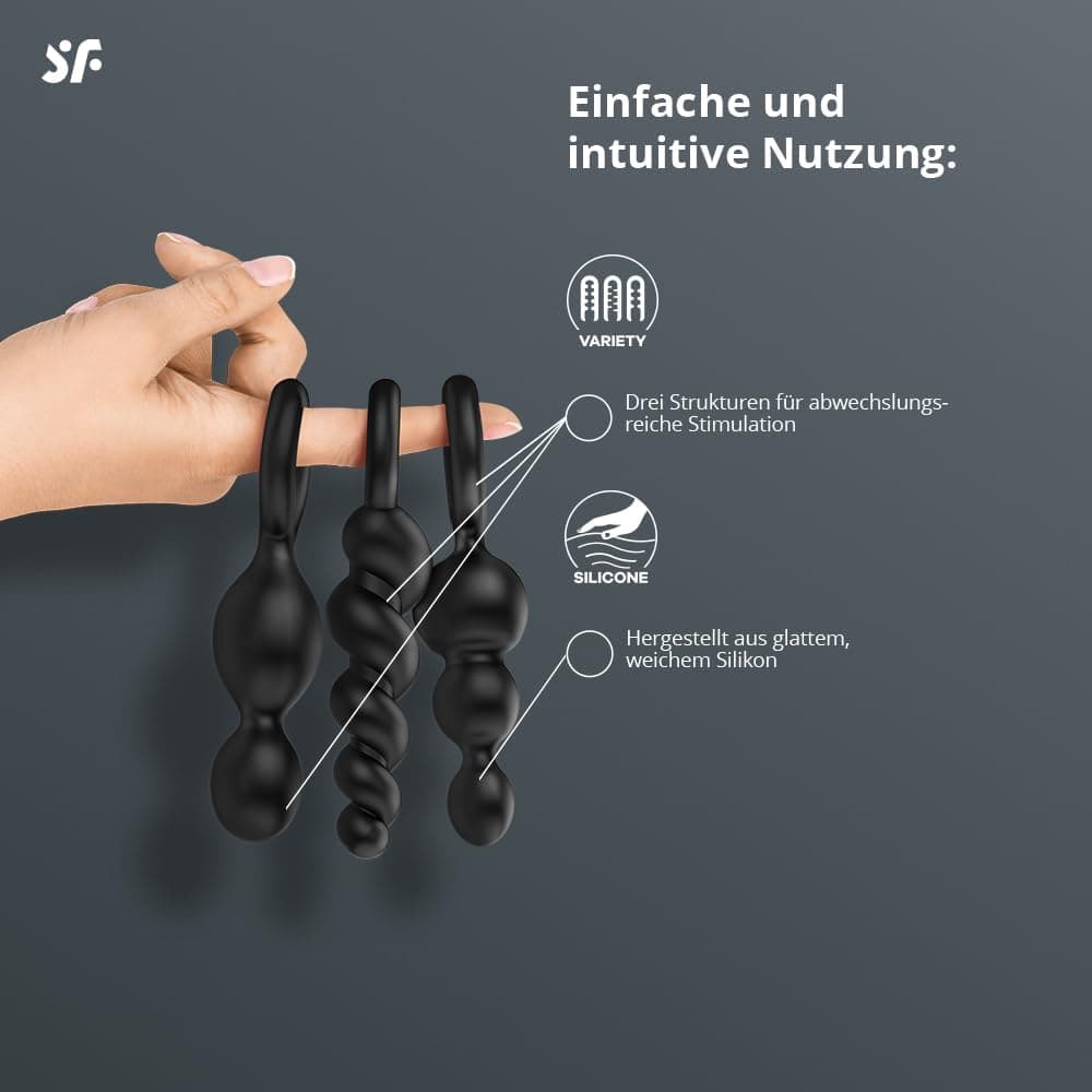 Satisfyer Booty Call Anal-Plug Set | Sex-Spielzeug für Anfänger &amp; Fortgeschrittene | 3-teiliges Analdildo-Set | Prostata Buttplug in Schwarz | Für Männer &amp; Frauen | Größe 13,5 bis 14 cm