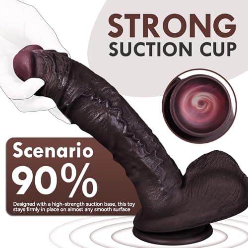 SHEQU 9" Thick Black Platinum Silicone Dildo Suction