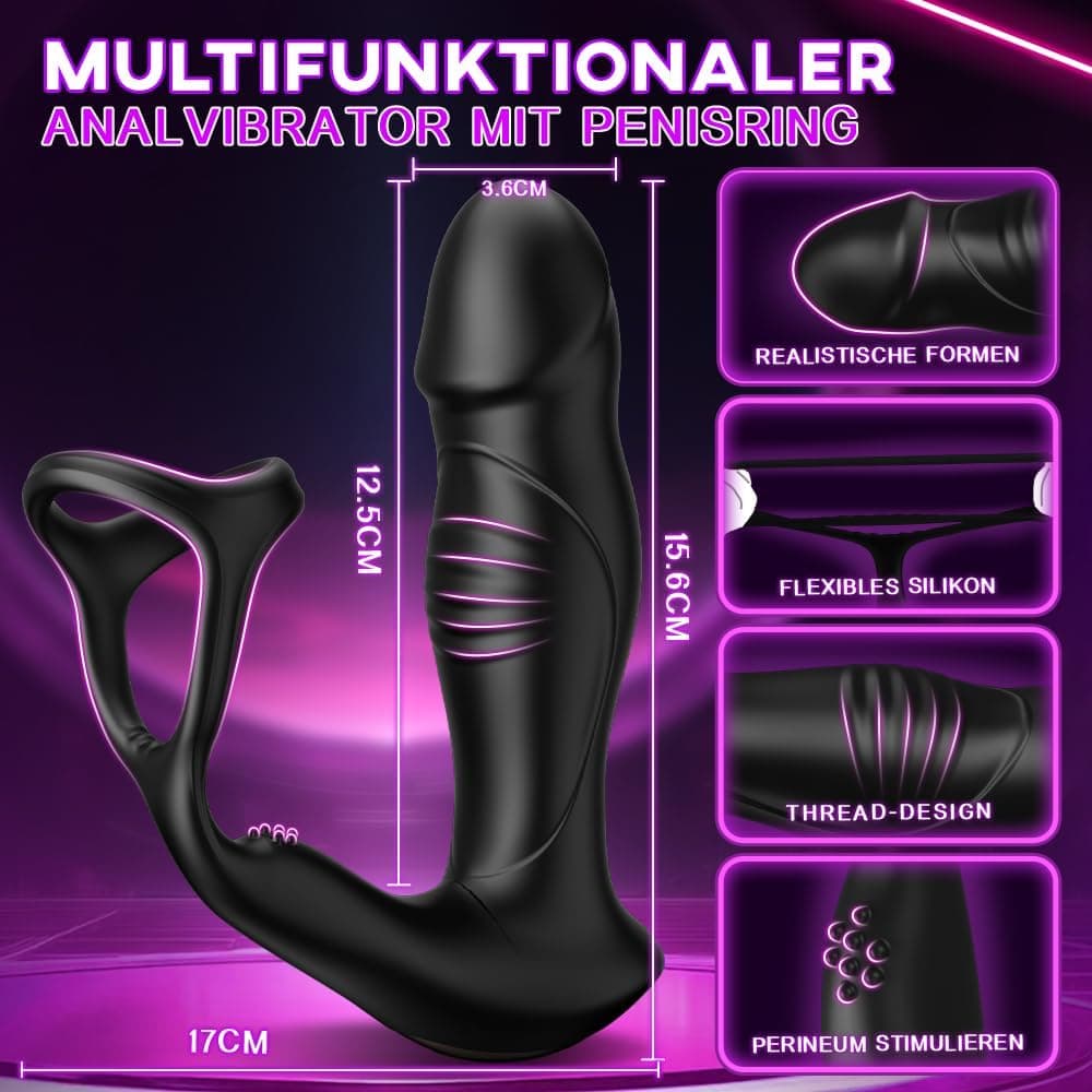 Analvibratoren für Mann Prostata Stimulation Männer mit Penisring 9 Schwungmodi &amp; Rollkugeln-Stoßfunktion 9 Vibrationen Analplug Sex Spielzeug für die Männer Anal Vibrator Anal dildo Sex toys