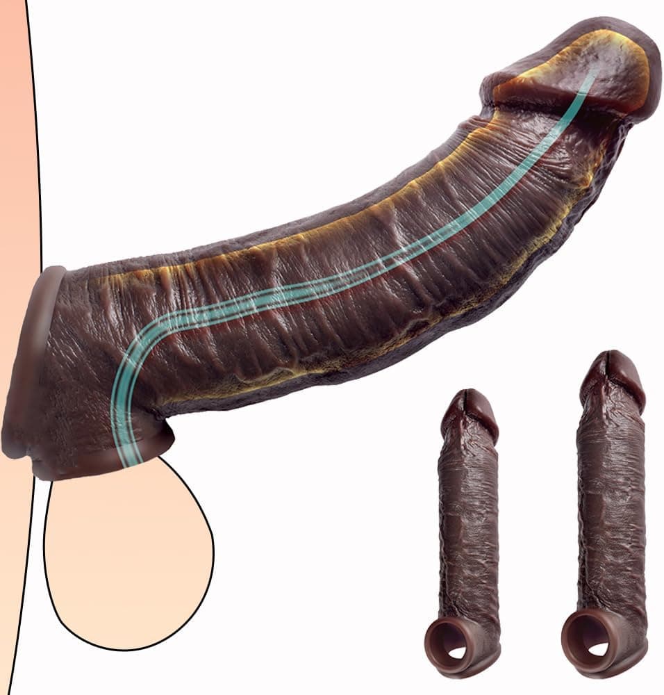 Flüssigsilikon Realistische Penishülle Penisverlängerung Penisvergrößerung Penismanschetten mit Hodenring und Venenstruktur Penis Sleeve Zeit Verlängern Extrem Sexspielzeug für Männer (L)