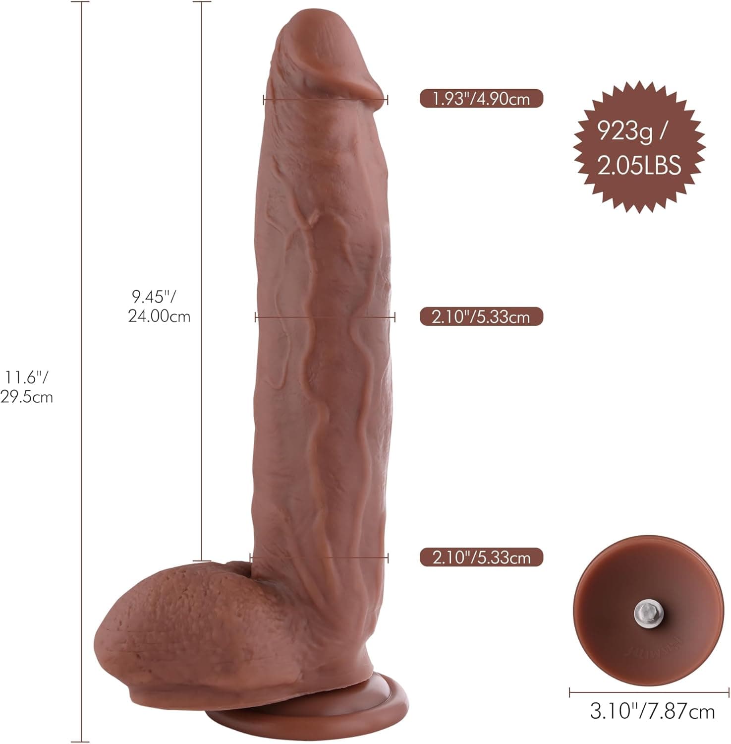 Hismith 11.6 Inch Dual-Density Silicone Dildo, 9.45 Inch Insertable Length Ultra-Soft Cock with KlicLok System - Advanced Series