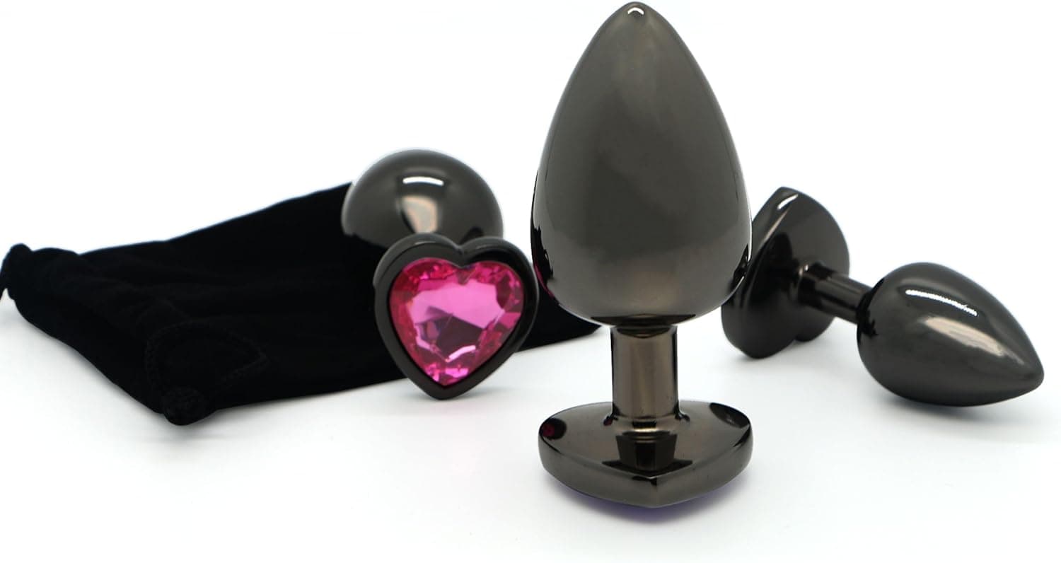 3x Metall Anal Plug | Butt Plug in Herzform | Spüre Puren Lust Genuss in 3 Größen | Analplug Set