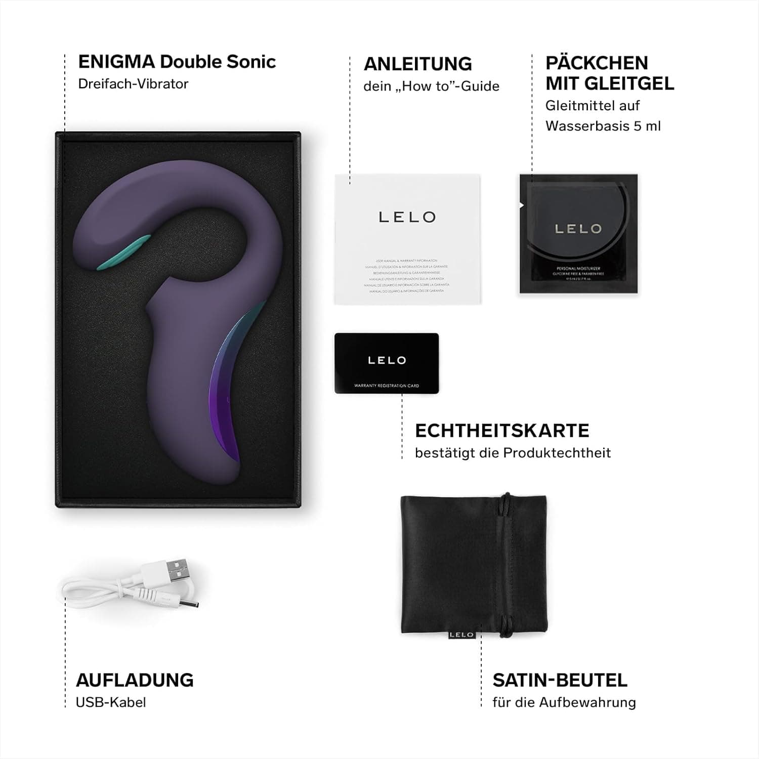 LELO ENIGMA Double Sonic Dreifach G Punkt Vibrator mit App, Klitoris Vibration für Frauen, Lusteinstellungen und 2 Extra-Modi, Sextoy Vibratoren, Sexspielzeug für Frauen Solo (Cyber Purple)