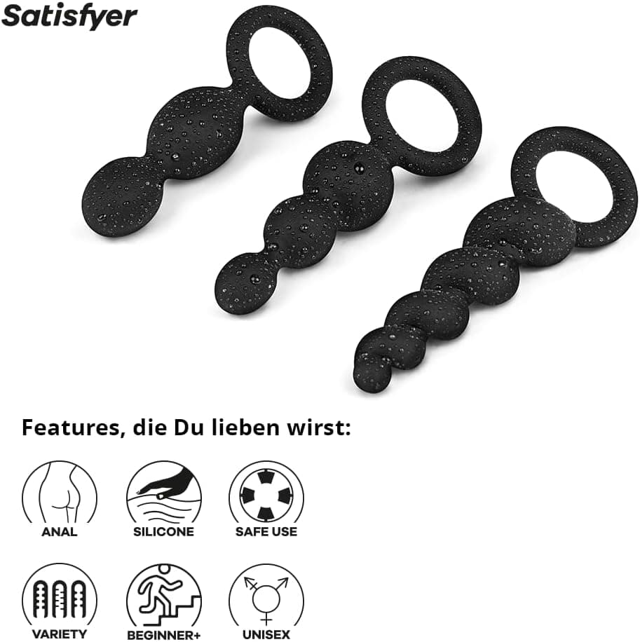 Satisfyer Booty Call Anal-Plug Set | Sex-Spielzeug für Anfänger &amp; Fortgeschrittene | 3-teiliges Analdildo-Set | Prostata Buttplug in Schwarz | Für Männer &amp; Frauen | Größe 13,5 bis 14 cm