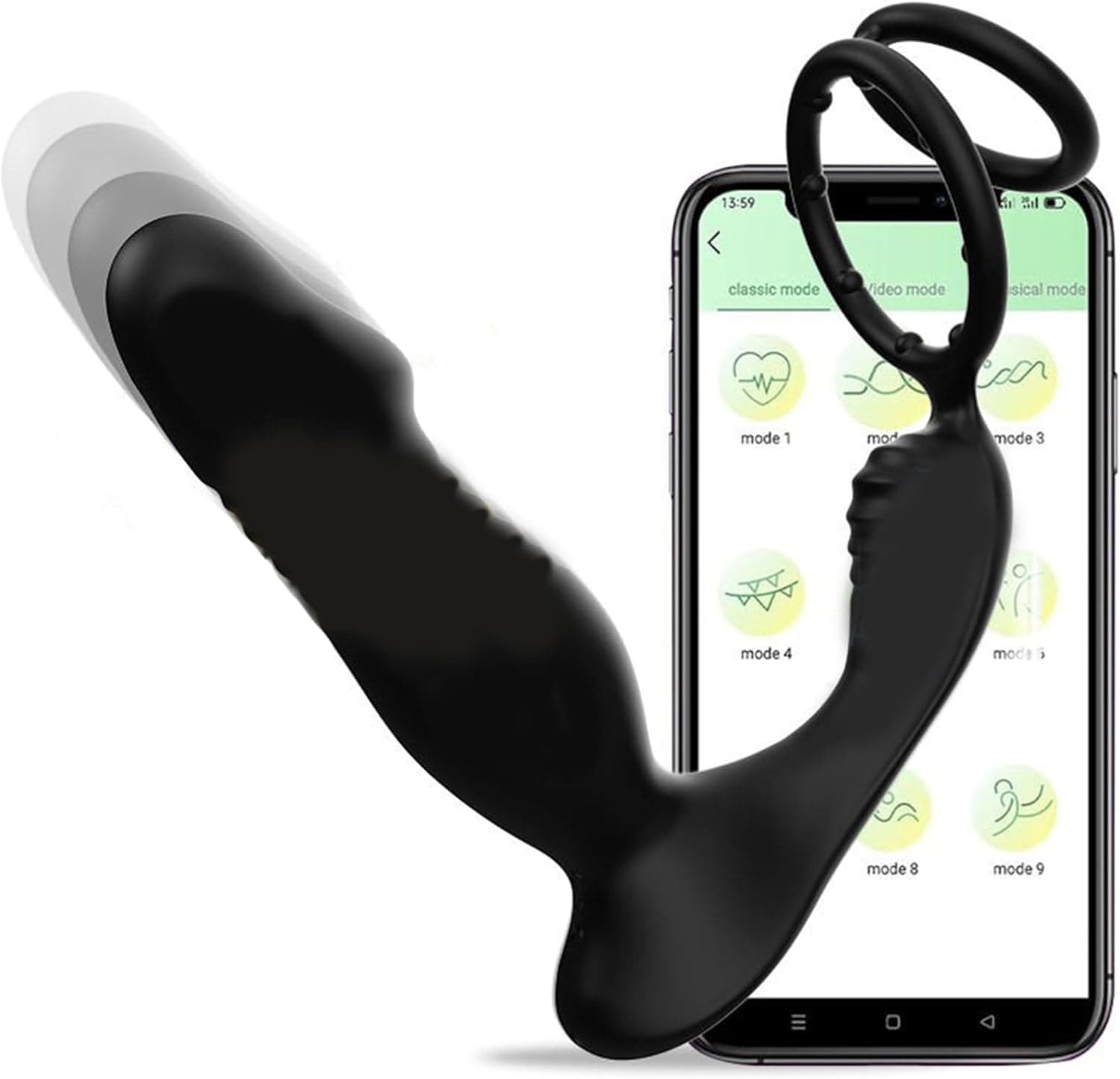 Linman Prostata-Massagegerät für Männer App-Penisring Vibrator Teleskopischer ferngesteuerter Penisring-Hodenvibrator 9 Vibrationen für die Männer und Paare analdilo für männer Schwarz