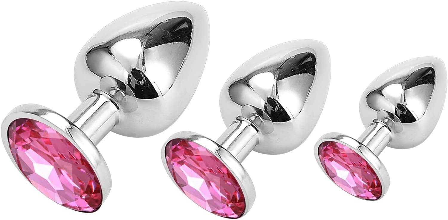 Klein Medium Groß Metall Analplug Set Buttplug Anal Butt Plug mit Kristall Diamant