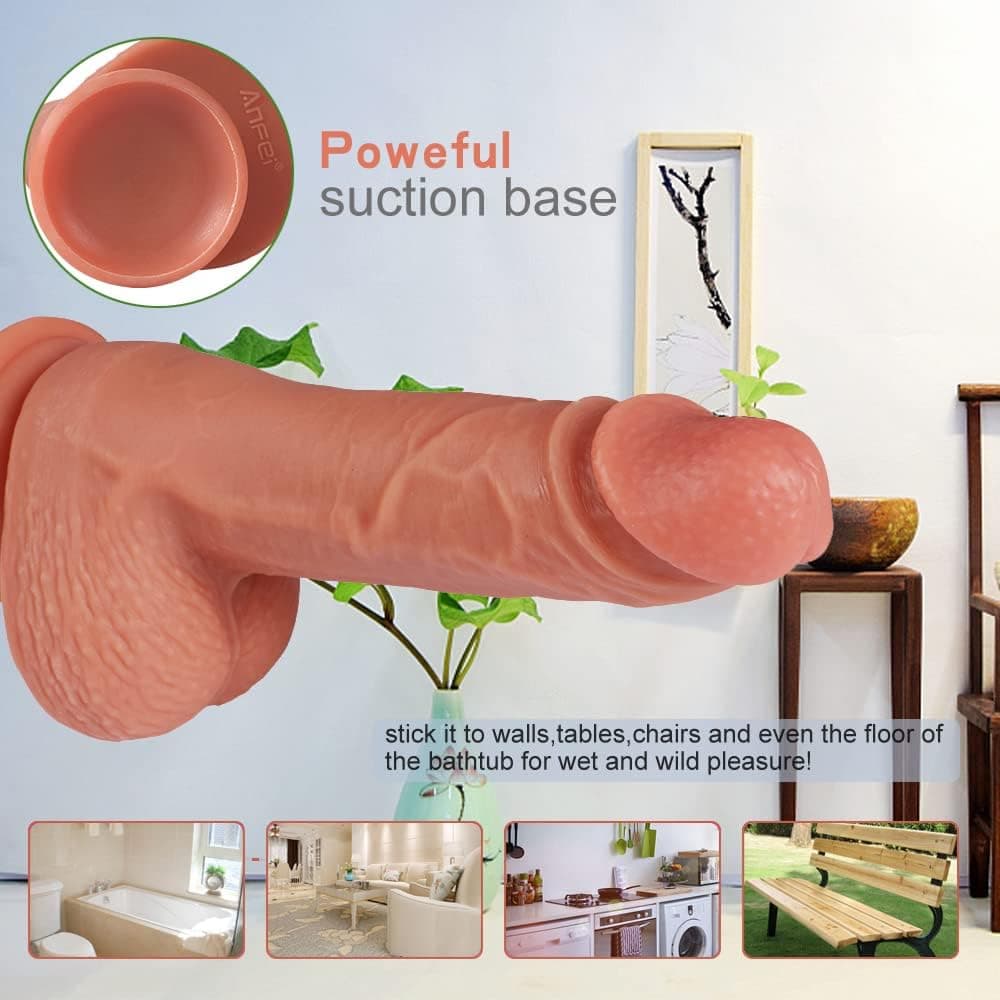 Anfei doppellagige silikon Dildo, hyper realistische premium-penis-geschlechts-spielzeug mit saugnapf 8.7 Inches