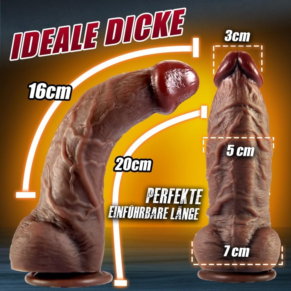 Black Dicker Realistischer Dildo groß für G-Punkt-Stimulation mit spezieller Kurve 20cm Silikon BBC dildos mit Starkem Saugnapf Penis Analdildo realistische dildos Sexspielzeug für Frauen und Männer