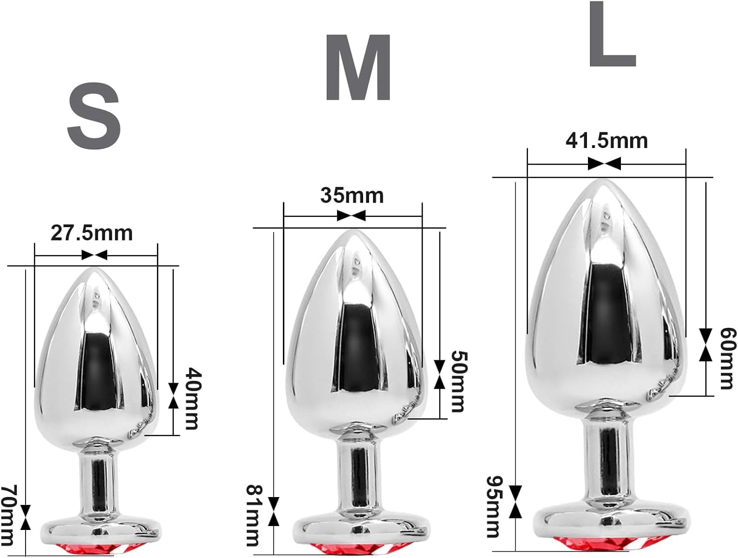 3 Stücke Klein Medium Groß Metall Analplug Set mit Herzform Kristall Diamant Anal Sexspielzeug,Buttplug Anal Butt Plug,für Frauen Männer Paare Anfanger für Frauen Männer Plug Metall Set (rot)