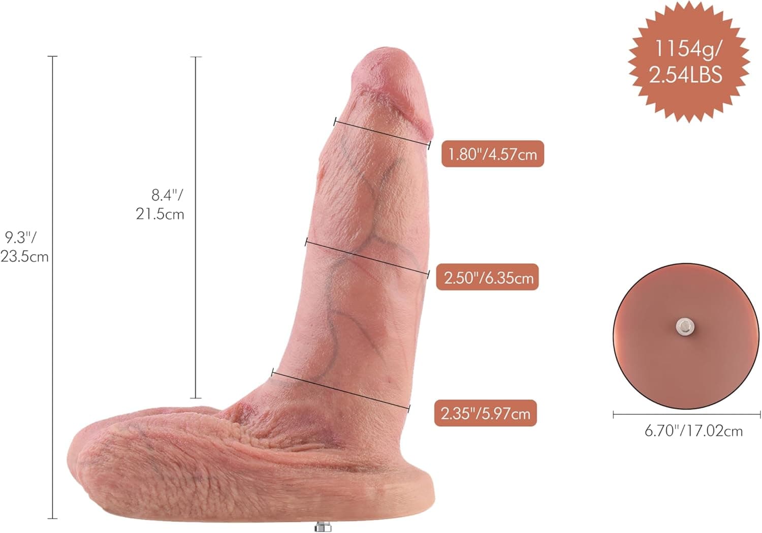 Hismith 9.3 Inch Realistic Silicone Dildo with KlicLok System, 8.4 Inch Insertable Length - Banzol L High-end Series