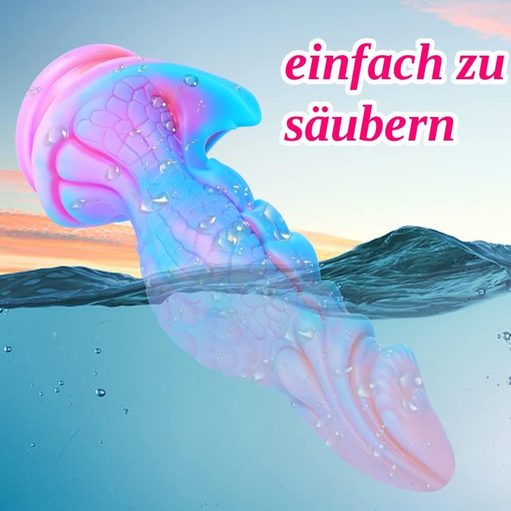 25cm Riesen Fantasy Dildo von Monster mit großem mit saugnapf, Silikon Drachen XL Analplug Flexibler G Punkt Langdildo Erwachsener Penis für Frauen und Männer Blau