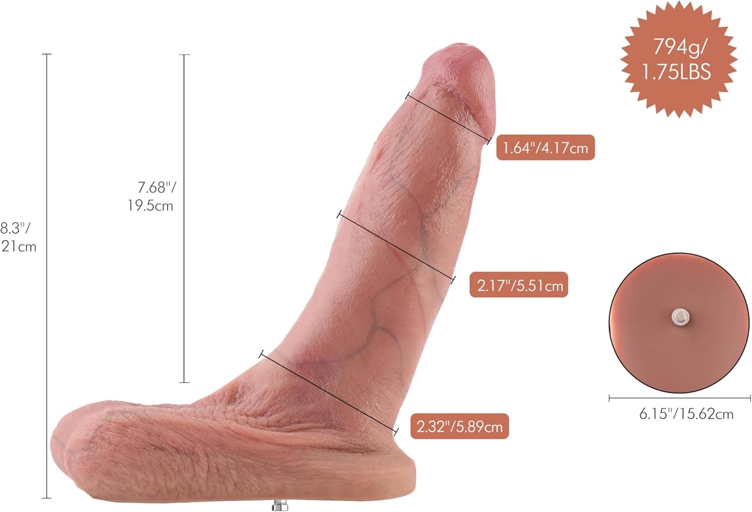 Hismith 8.3 Inch Dual-Density Ultra Realistic Dildo with 3D Balls, 7.68 Inch Insertable Length with KlicLok System - Banzol High-end Series