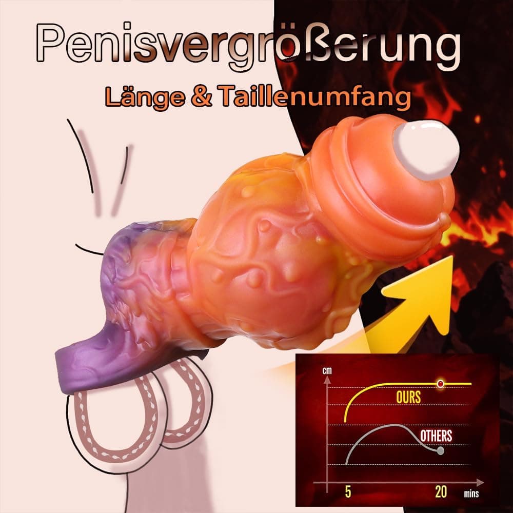 Kuaecr Realistische Hund Penishülle Flüssigsilikon Tierischer Dildo Penis Sleeve mit Hodenring Extender zur Penisverlängerung Vergrößerung Dicker Stärker Erektion Sexspielzeug für Männer Paare (L)